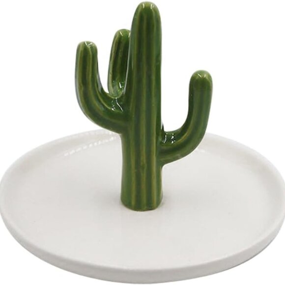 Cute Ceramic Cactus Ring Holder Jewelry Holder Trinket Tray Ring Dish for Earrin - Picture 1 of 4